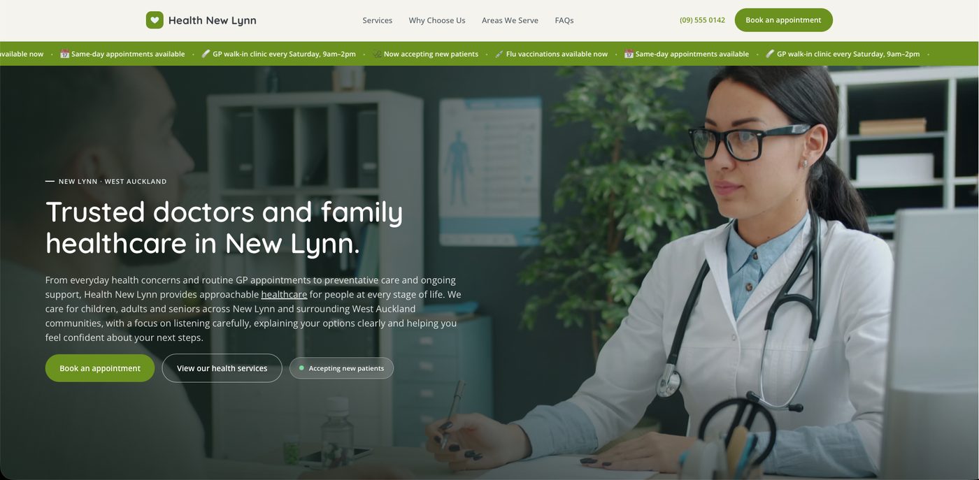 Health New Lynn website homepage