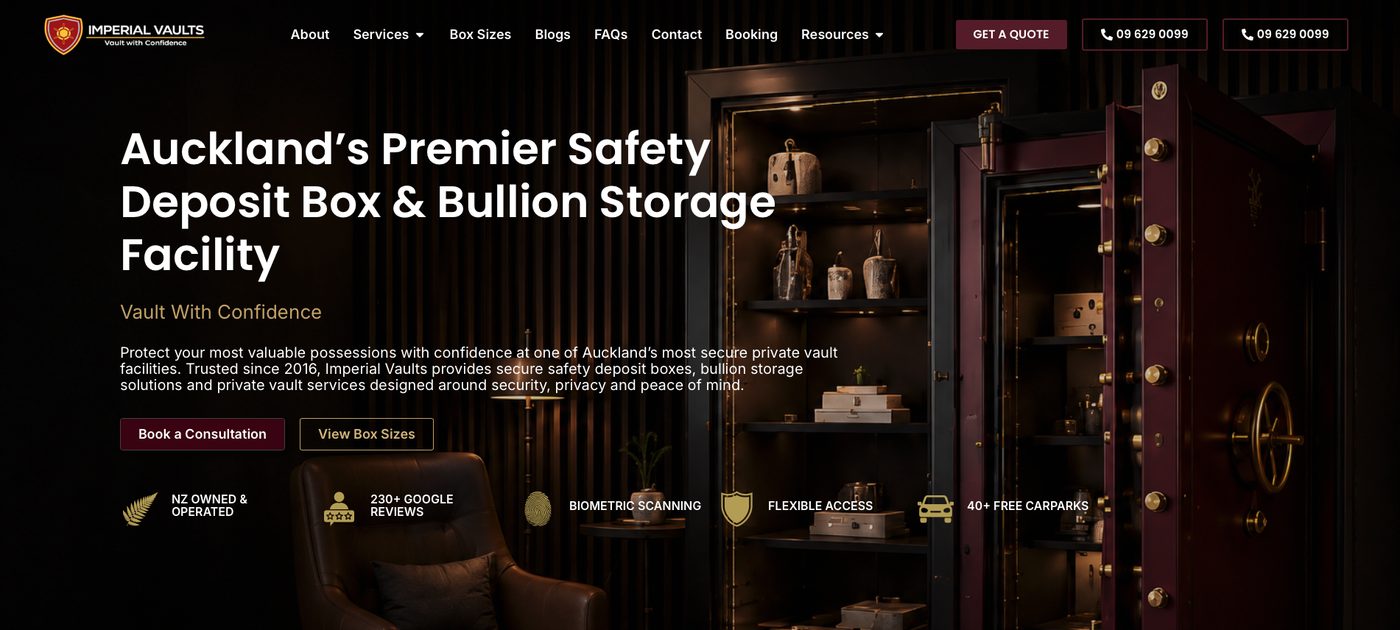 Imperial Vaults website homepage